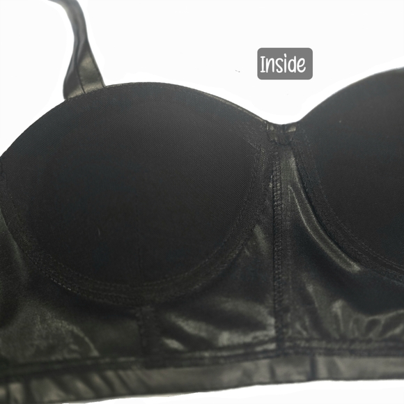 🔵 ☆NWOT☆ Charlotte Russe Faux Leather Zip Up Corset Crop Top Bustier Size Small - Picture 5 of 10